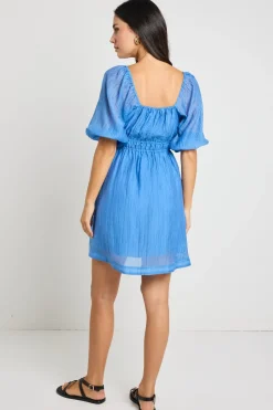 Ivy + Jack Terrace Blue Puff Sleeve Sweetheart Mini Dress