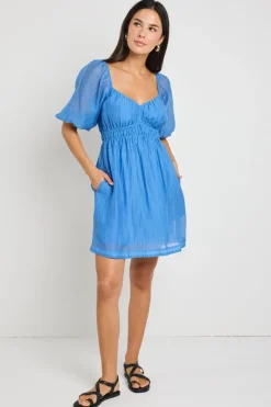 Ivy + Jack Terrace Blue Puff Sleeve Sweetheart Mini Dress