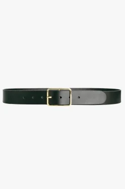 Loop Leather Tess Black Smooth Leather Gold Buckle Belt
