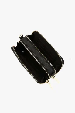 Nakedvice The Kiki Gold Double Zip Mini Crossbody Bag Black Leather