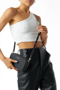 Nakedvice The Kiki Gold Double Zip Mini Crossbody Bag Black Leather