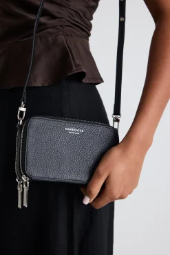 Nakedvice The Kiki Silver Double Zip Mini Crossbody Bag Black Leather