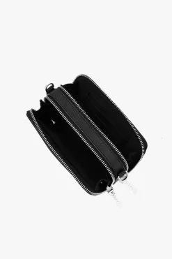 Nakedvice The Kiki Silver Double Zip Mini Crossbody Bag Black Leather