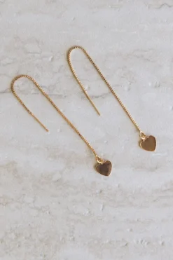 Flo Gives Back 15% to Women In Need Thread Chain Heart Gold Earrings