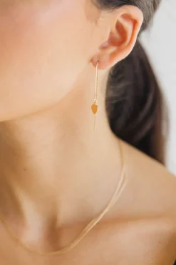 Flo Gives Back 15% to Women In Need Thread Chain Heart Gold Earrings