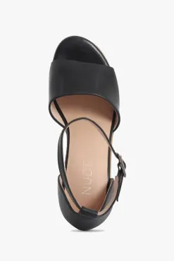 Nude Tilley Black Ankle Strap Woven Wedge Heel
