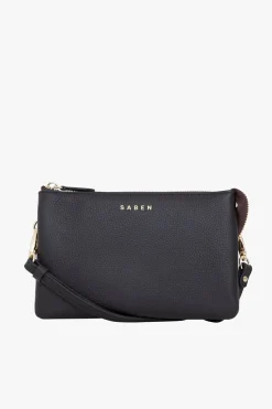 Saben Tilly Multi Pocket Black Leather Crossbody Clutch