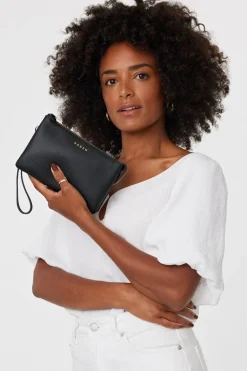 Saben Tilly Multi Pocket Black Leather Crossbody Clutch