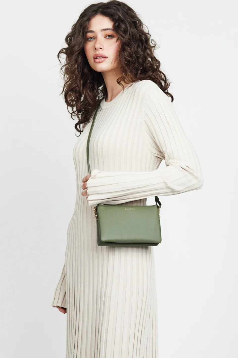 Saben Tilly Multi Pocket Cactus Leather Crossbody Clutch