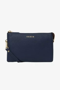 Saben Tilly Multi Pocket Midnight Blue Leather Crossbody Clutch