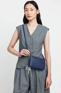 Saben Tilly Multi Pocket Midnight Blue Leather Crossbody Clutch