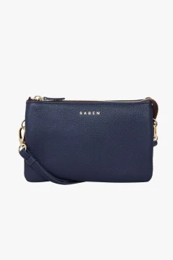 Saben Tilly Multi Pocket Navy Leather Crossbody Clutch