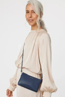 Saben Tilly Multi Pocket Navy Leather Crossbody Clutch