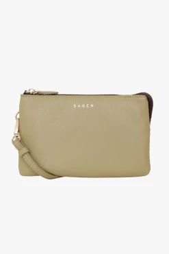 Saben Tilly Multi Pocket Tussock Pale Green Leather Crossbody Clutch