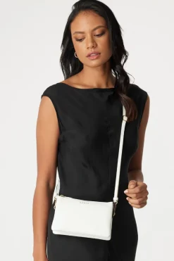 Saben Tilly Multi Pocket White Leather Crossbody Clutch