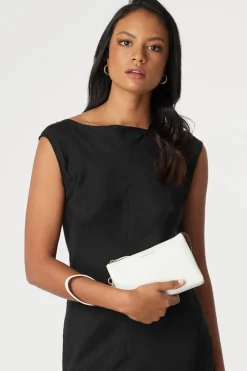Saben Tilly Multi Pocket White Leather Crossbody Clutch
