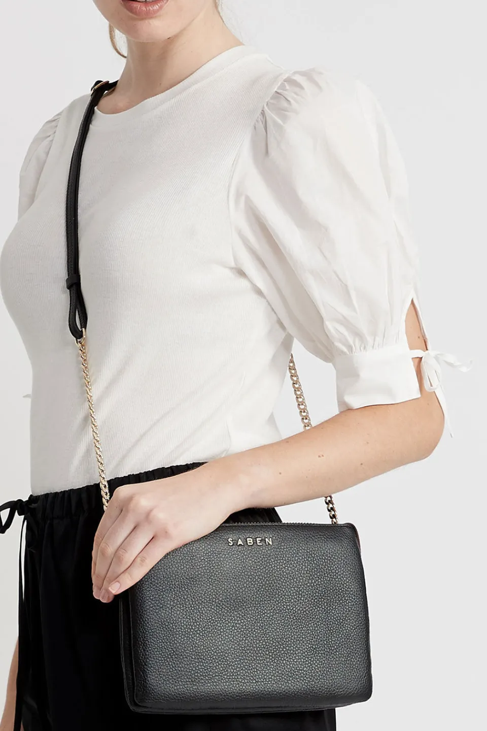 Saben Tilly's Big Sis Black Multi Pocket Chain Strap Leather Large Clutch