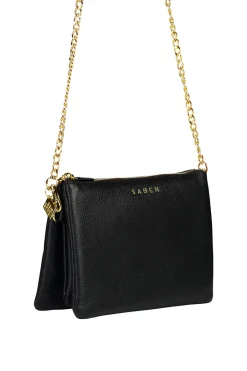 Saben Tilly's Big Sis Black Multi Pocket Chain Strap Leather Large Clutch