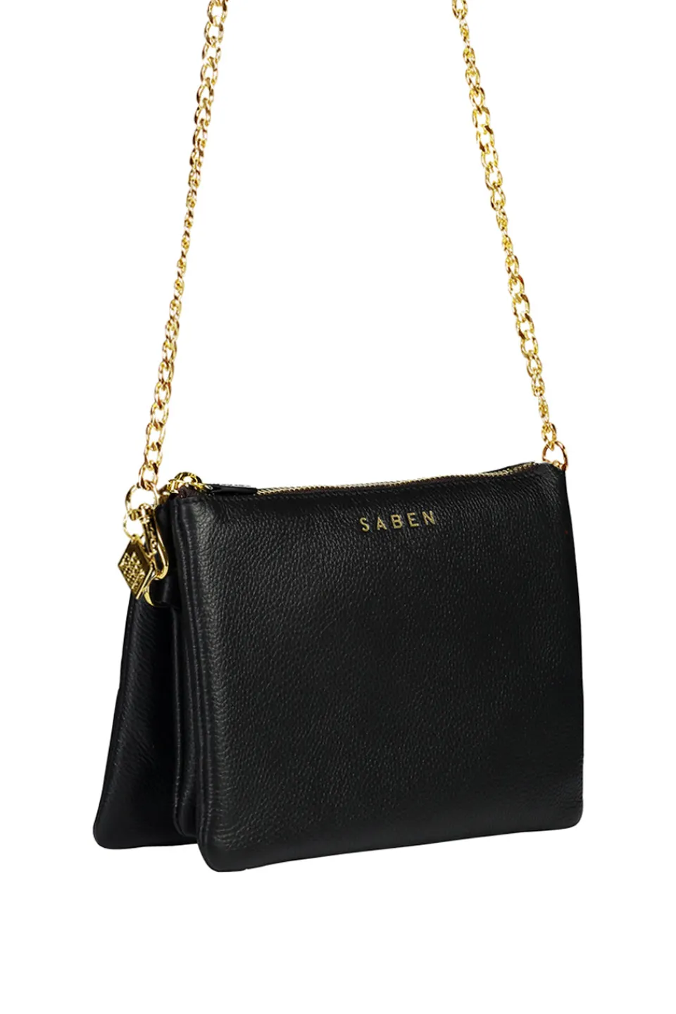 Saben Tilly's Big Sis Black Multi Pocket Chain Strap Leather Large Clutch