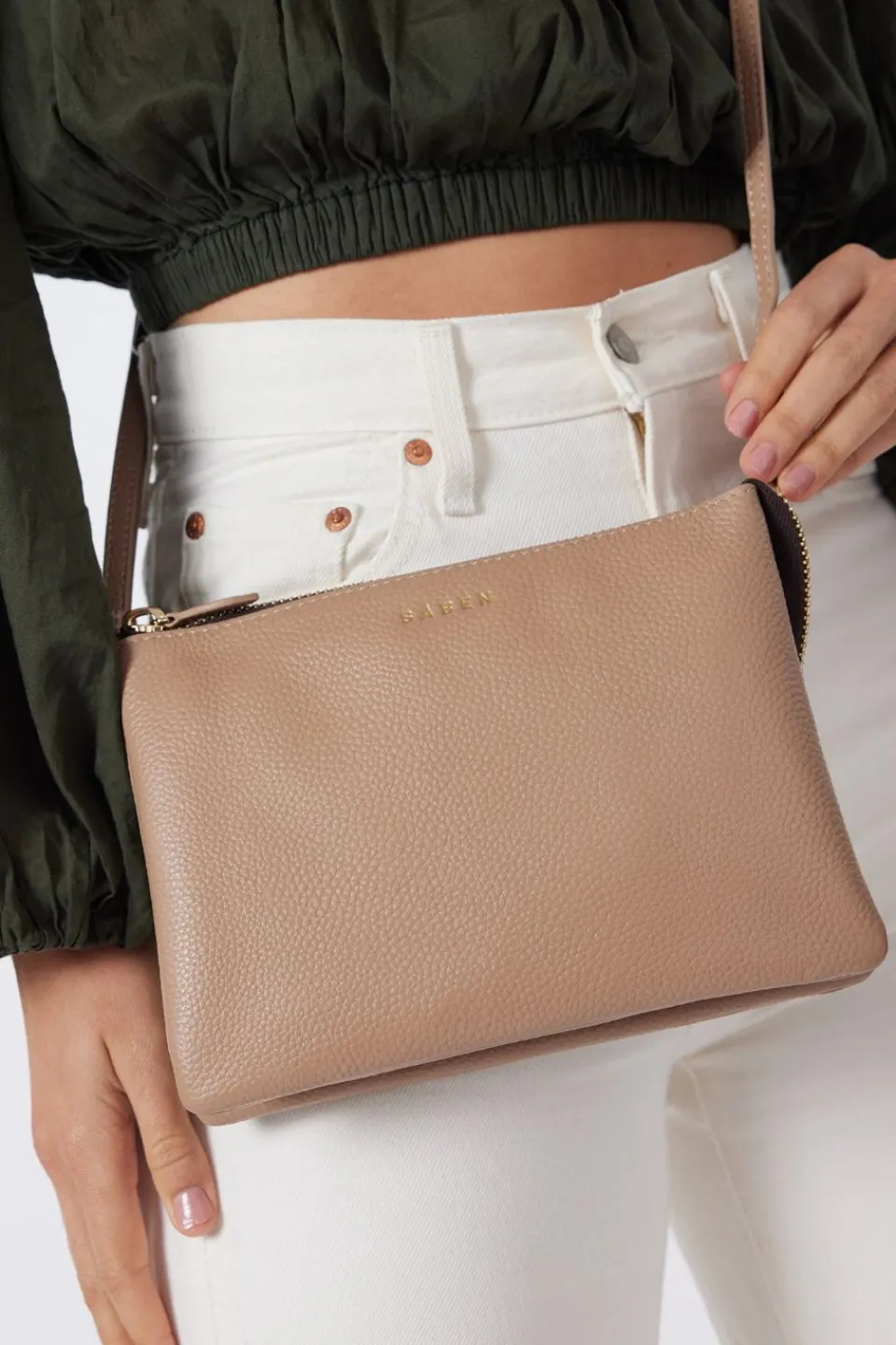 Saben Tilly's Big Sis Taupe Leather Crossbody Bag
