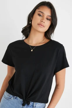 Humble + Heart Timely Black Tie Front Organic Tee