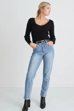 Among the Brave Tommy Mid Blue High Waist Straight Leg Jean