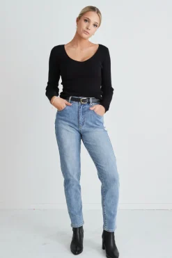 Among the Brave Tommy Mid Blue High Waist Straight Leg Jean