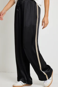 Stories be Told Townie Black Satin Side Stripe Elastic Waist Pants