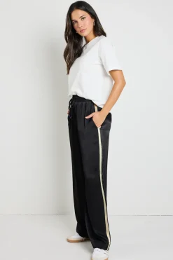 Stories be Told Townie Black Satin Side Stripe Elastic Waist Pants