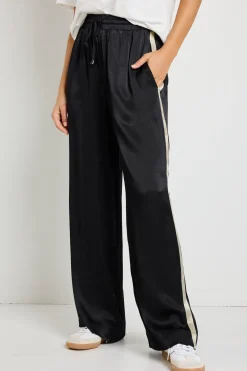 Stories be Told Townie Black Satin Side Stripe Elastic Waist Pants