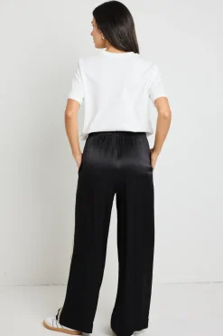 Stories be Told Townie Black Satin Side Stripe Elastic Waist Pants