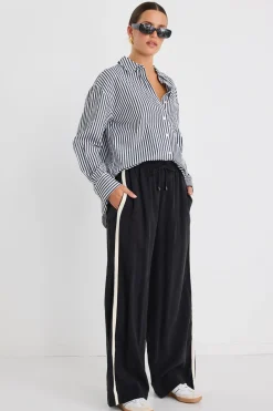 Stories be Told Townie Black Stripe Side Tape Wide Leg Pants