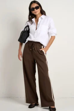 Stories be Told Townie Chocolate Stripe Side Tape Wide Leg Pants