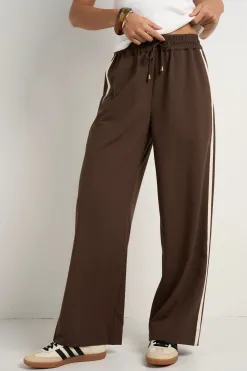 Stories be Told Townie Chocolate Stripe Side Tape Wide Leg Pants