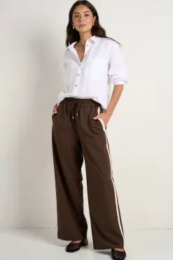 Stories be Told Townie Chocolate Stripe Side Tape Wide Leg Pants