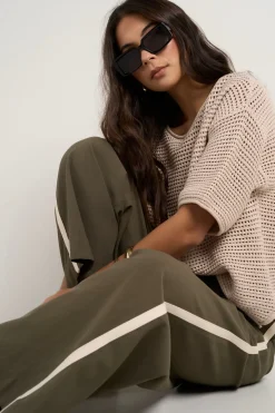 Stories be Told Townie Olive Stripe Side Tape Wide Leg Pants
