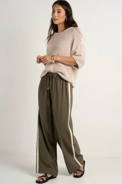 Stories be Told Townie Olive Stripe Side Tape Wide Leg Pants