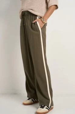 Stories be Told Townie Olive Stripe Side Tape Wide Leg Pants