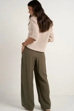 Stories be Told Townie Olive Stripe Side Tape Wide Leg Pants