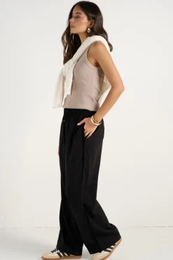 Stories be Told Townie Onyx Velvet Stripe Side Wide Leg Pants