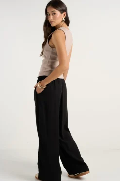Stories be Told Townie Onyx Velvet Stripe Side Wide Leg Pants