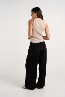 Stories be Told Townie Onyx Velvet Stripe Side Wide Leg Pants