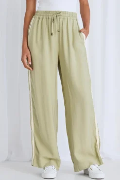 Stories be Told Townie Sage Stripe Side Tape Wide Leg Pants