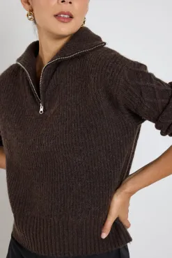 Stories be Told Trinket Chocolate Quater Zip Cable Jumper