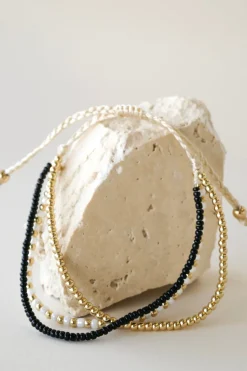 Humble + Heart Triple Bead EOL Gold Black White Bracelet