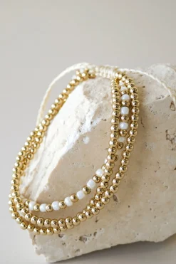 Humble + Heart Triple Bead Gold White Gold Bracelet