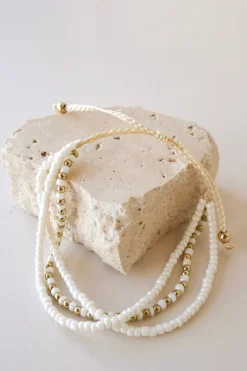 Humble + Heart Triple Bead White Gold White Bracelet