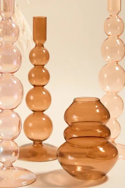 Willow u0026 Mae Triple Flat Bubble Brown 13cm Glass Vase