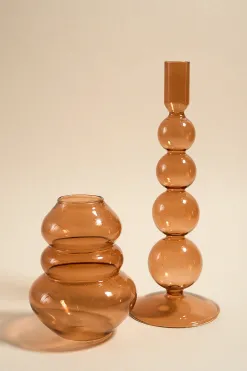Willow u0026 Mae Triple Flat Bubble Brown 13cm Glass Vase