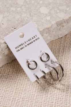 Humble + Heart Triple Hoop Set EOL Rhodium Earrings